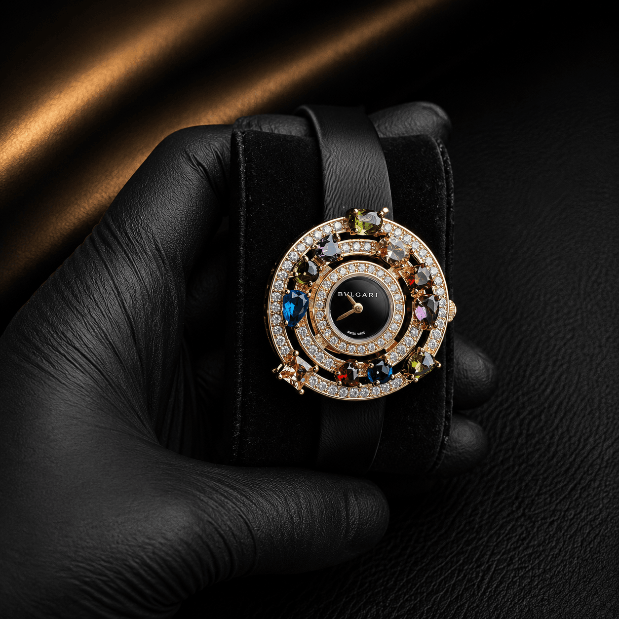 BVLGARI Astrale Gemstone Ruby Women's Watch with Multicolor Gemstone Bezel and Rose Gold Finish