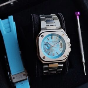 Bell & Ross BR-X5 Ice Blue Automatic Watch with Stainless Steel Bracelet, Ice Blue Dial, Extra Silicone Strap and Japanese Automatic Movement