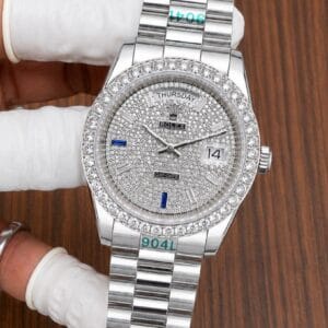 Rolex Day-Date 40MM Automatic Men's Watch with Diamond Style Dial and Stainless Steel Bracelet