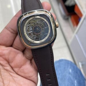 SevenFriday Automatic Skeleton Watch with Premium Square Case and Open Heart Dial