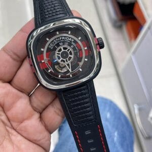 SevenFriday Automatic Skeleton Watch with Premium Square Case and Open Heart Dial