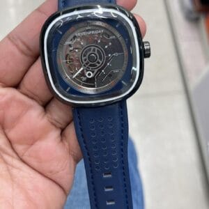 SevenFriday Automatic Skeleton Watch with Premium Square Case and Open Heart Dial