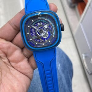 SevenFriday Automatic Skeleton Watch with Premium Square Case and Open Heart Dial