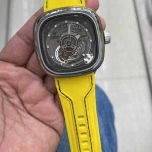 SevenFriday Automatic Skeleton Watch with Premium Square Case and Open Heart Dial