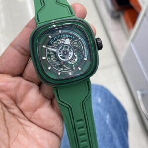 SevenFriday Automatic Skeleton Watch with Premium Square Case and Open Heart Dial