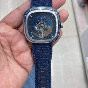 SevenFriday Automatic Skeleton Watch with Premium Square Case and Open Heart Dial