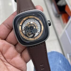SevenFriday Automatic Skeleton Watch with Premium Square Case and Open Heart Dial