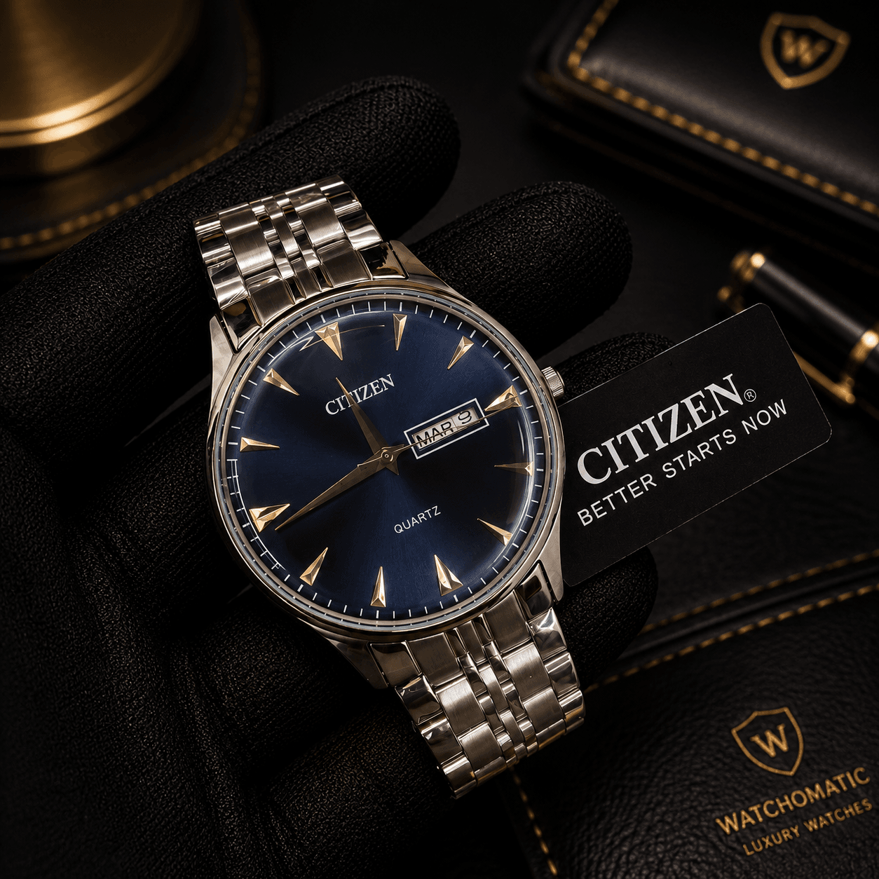 Citizen OG Authentic Quality Quartz Day Date Silver Men's Watch with Sapphire Glass and Stainless Steel Bracelet