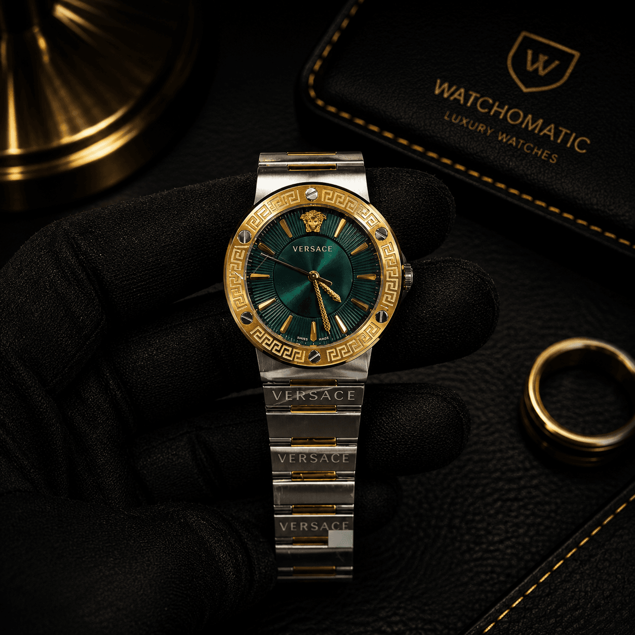Versace Green Dial Women's Watch OG Authentic Quality Silver Gold Stainless Steel Luxury Watch