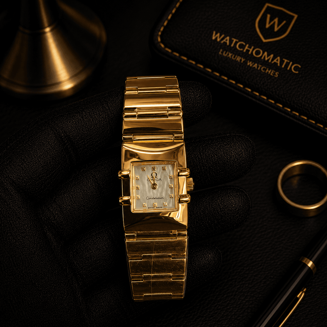 Omega Constellation Quadro Yellow Gold Ladies Watch Japan Movement