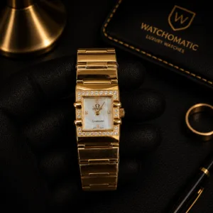 Omega Constellation Quadro Diamond Bezel Yellow Gold Ladies Watch Japan Movement