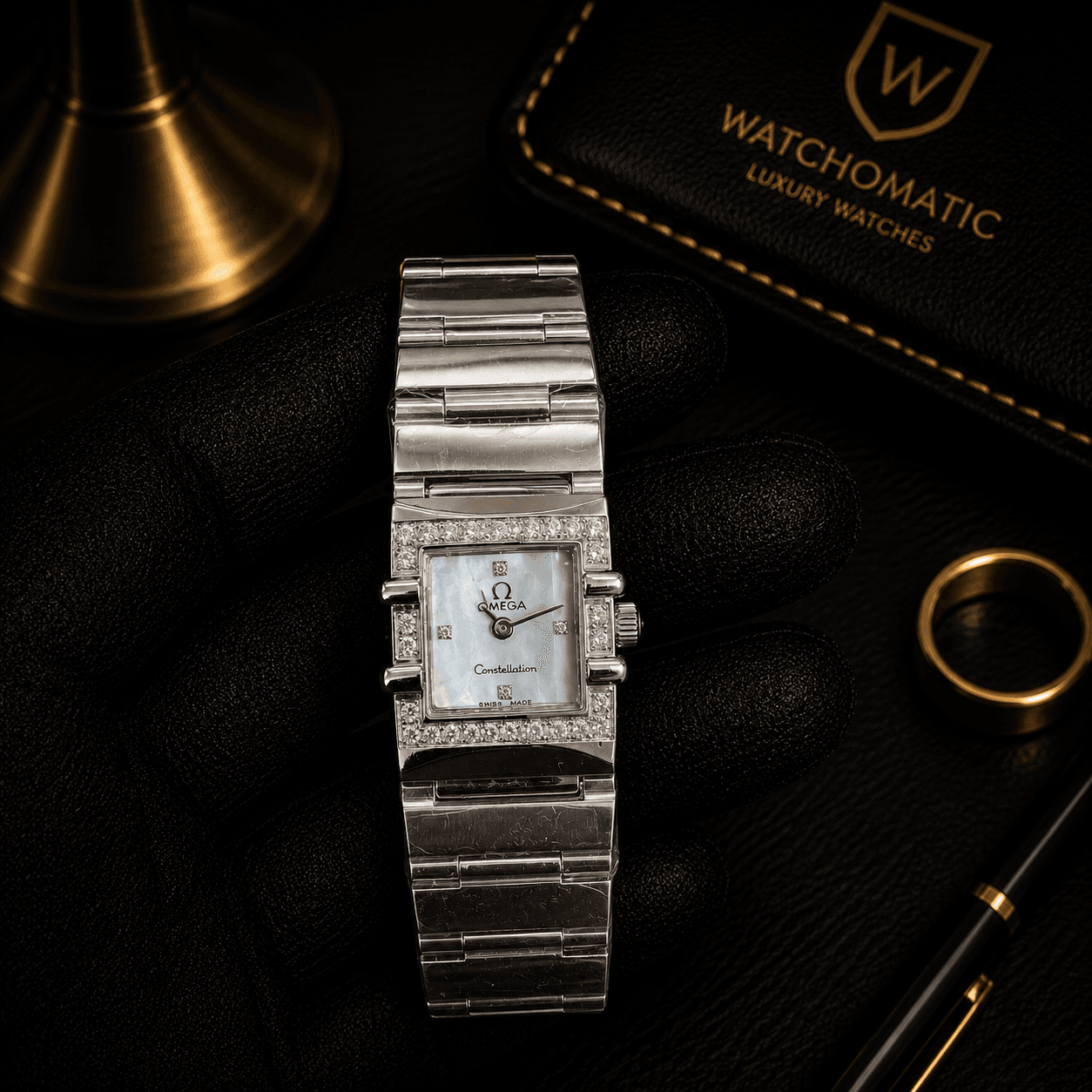 Omega Constellation Quadro Diamond Bezel Silver Stainless Steel Ladies Watch Japan Movement
