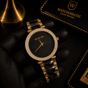 Michael Kors OG Authentic Women's Black Dial Diamond Bezel Watch Japan Movement Rose Gold Luxury Watch