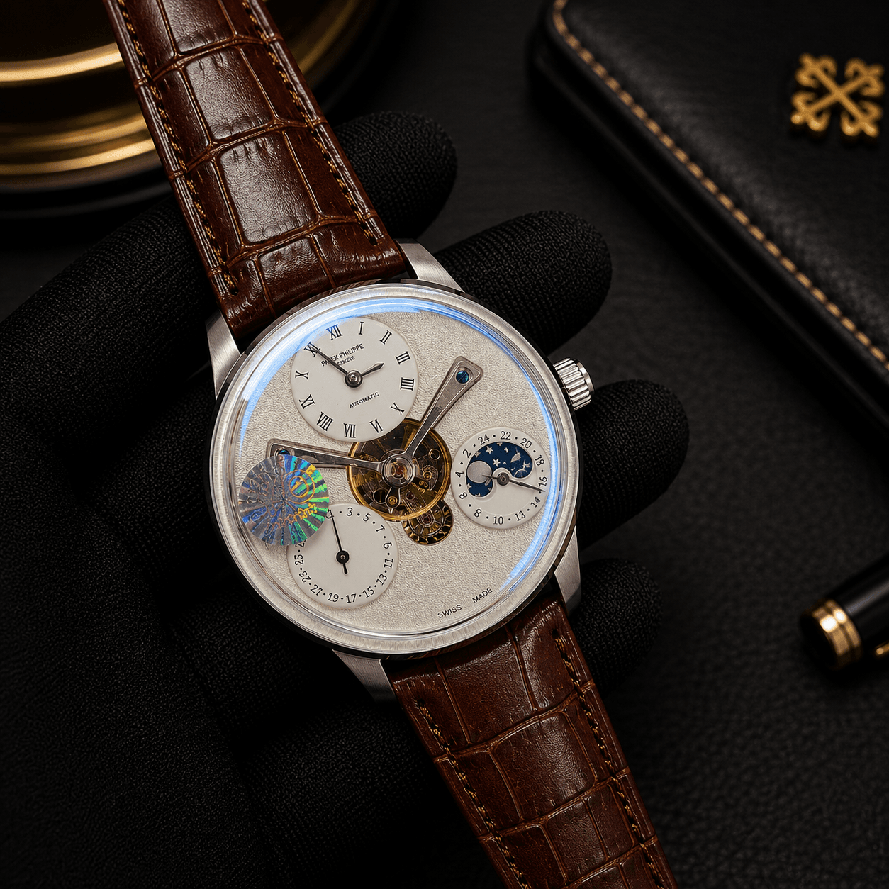 Patek Philippe Flying Tourbillon Automatic Sapphire Glass Silver Luxury Watch