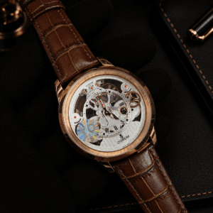 Corum Skeleton Automatic Rose Gold Luxury Watch White Skeleton Dial Brown Leather Strap