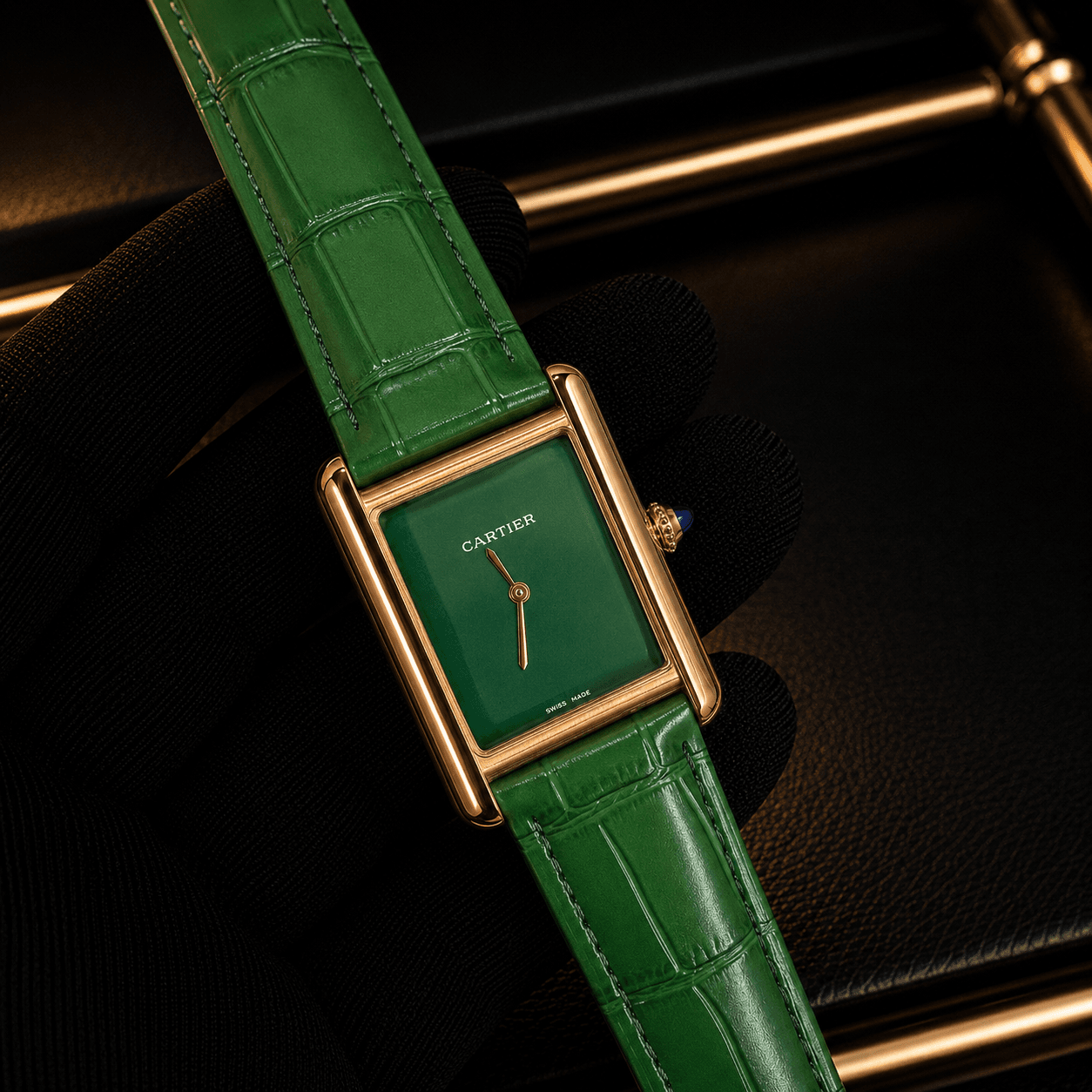 Cartier Tank Louis Rose Gold Leather Strap Japan Movement Men's Watch