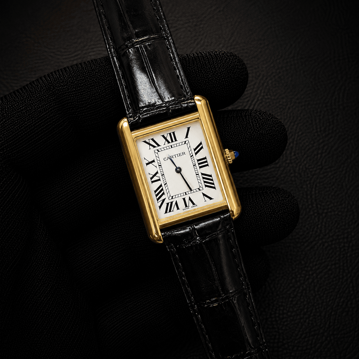 Cartier Tank Leather Strap Japan Movement Men's Watch