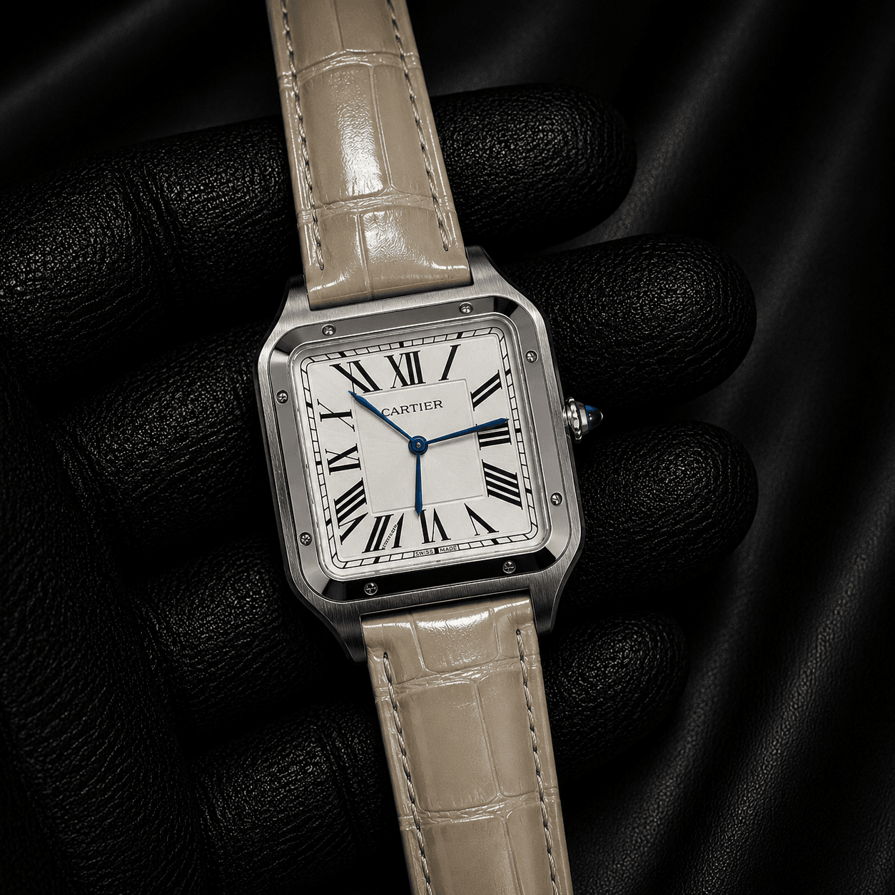 Cartier Santos de Cartier Silver Men's Leather Strap Japan Movement Watch
