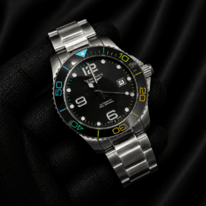 Longines HydroConquest Automatic 41MM Men's Watch with Ceramic Bezel All Stainless Steel Bracelet Green Black Grey Dial