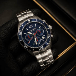 Coach Men's Blue Stainless Steel Watch Original Authentic Quality with Blue Dial Multi Function Display and Date Window