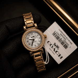 Coach Women's Rose Gold Crystal Bezel Watch Original Authentic Quality with Silver Dial and Rose Gold Stainless Steel Bracelet