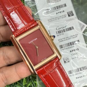 Cartier Tank Louis Rose Gold Leather Strap Japan Movement Men's Watch