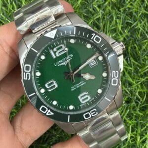 Longines HydroConquest Automatic 41MM Men's Watch with Ceramic Bezel All Stainless Steel Bracelet Green Black Grey Dial