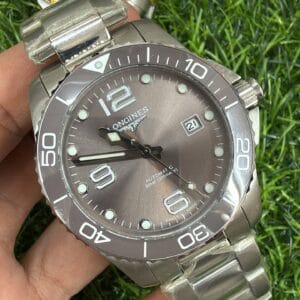 Longines HydroConquest Automatic 41MM Men's Watch with Ceramic Bezel All Stainless Steel Bracelet Green Black Grey Dial