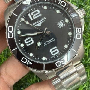 Longines HydroConquest Automatic 41MM Men's Watch with Ceramic Bezel All Stainless Steel Bracelet Green Black Grey Dial