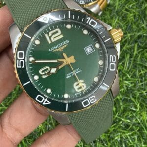 Longines HydroConquest Automatic 41MM Men's Watch with Ceramic Bezel Premium Silicone Strap Green Blue Black Dial