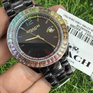 Coach Women's Black Ceramic Rainbow Crystal Watch Original Authentic Quality