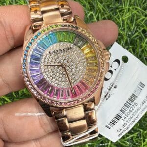 Coach Women's Rainbow Crystal Rose Gold Watch Original Authentic Quality