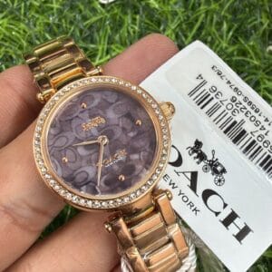 Coach Women's Rose Gold Crystal Dial Watch Original Authentic Quality with Signature Pattern Dial and Rose Gold Stainless Steel Bracelet