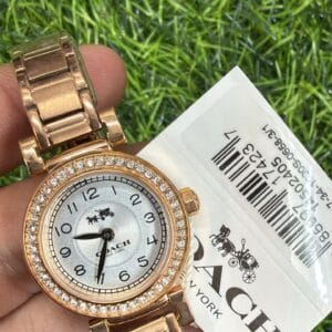 Coach Women's Rose Gold Crystal Bezel Watch Original Authentic Quality with Silver Dial and Rose Gold Stainless Steel Bracelet