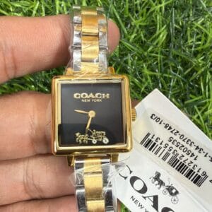 Coach Women's Two Tone Square Dial Watch Original Authentic Quality with Black Dial and Stainless Steel Bracelet