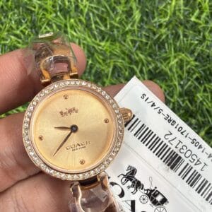 Coach Women's Crystal Bezel Bracelet Watch Original Authentic Quality Black and Rose Gold Dial with Premium Bracelet