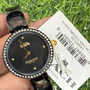 Coach Women's Crystal Bezel Bracelet Watch Original Authentic Quality Black and Rose Gold Dial with Premium Bracelet