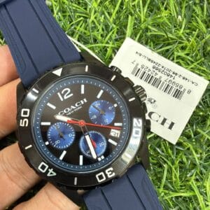 Coach Men's Silicone Strap Watch Original Authentic Quality with Blue and Grey Dial Multi Function Display and Date Window