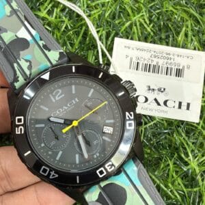 Coach Men's Silicone Strap Watch Original Authentic Quality with Blue and Grey Dial Multi Function Display and Date Window