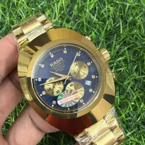 RADO DiaStar Chronograph Black Gold Premium Japan Machine Sapphire Glass Stainless Steel Men's Watch