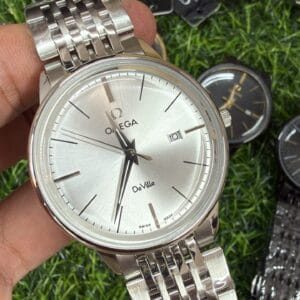 Omega De Ville Men's Silver Quartz Watch with Japan Quartz Movement and Stainless Steel Bracelet