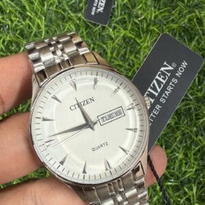 Citizen OG Authentic Quality Quartz Day Date Silver Men's Watch with Sapphire Glass and Stainless Steel Bracelet