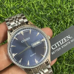 Citizen OG Authentic Quality Quartz Day Date Silver Men's Watch with Sapphire Glass and Stainless Steel Bracelet