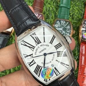 Franck Muller Curvex Silver Automatic Men's Watch with Sapphire Glass and Premium Leather Strap