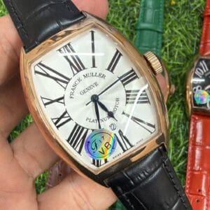 Franck Muller Curvex Rose Gold Automatic Men's Watch with Sapphire Glass and Premium Leather Strap
