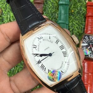 Franck Muller Curvex Rose Gold Automatic Men's Watch with Sapphire Glass and Premium Leather Strap