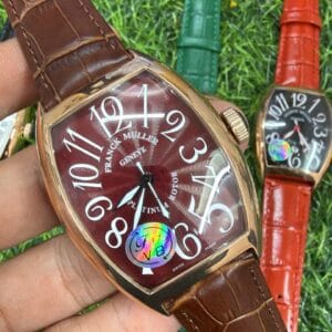 Franck Muller Curvex Rose Gold Automatic Men's Watch with Sapphire Glass and Premium Leather Strap