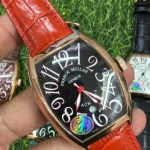 Franck Muller Curvex Rose Gold Automatic Men's Watch with Sapphire Glass and Premium Leather Strap