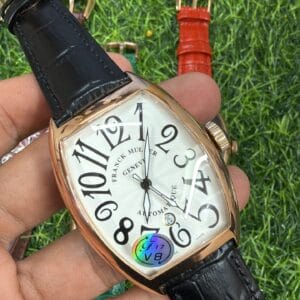 Franck Muller Curvex Rose Gold Automatic Men's Watch with Sapphire Glass and Premium Leather Strap