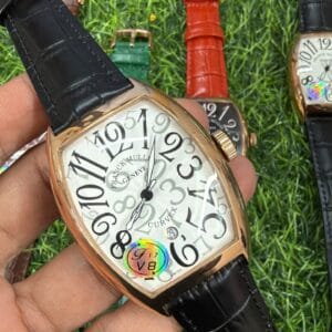 Franck Muller Curvex Rose Gold Automatic Men's Watch with Sapphire Glass and Premium Leather Strap